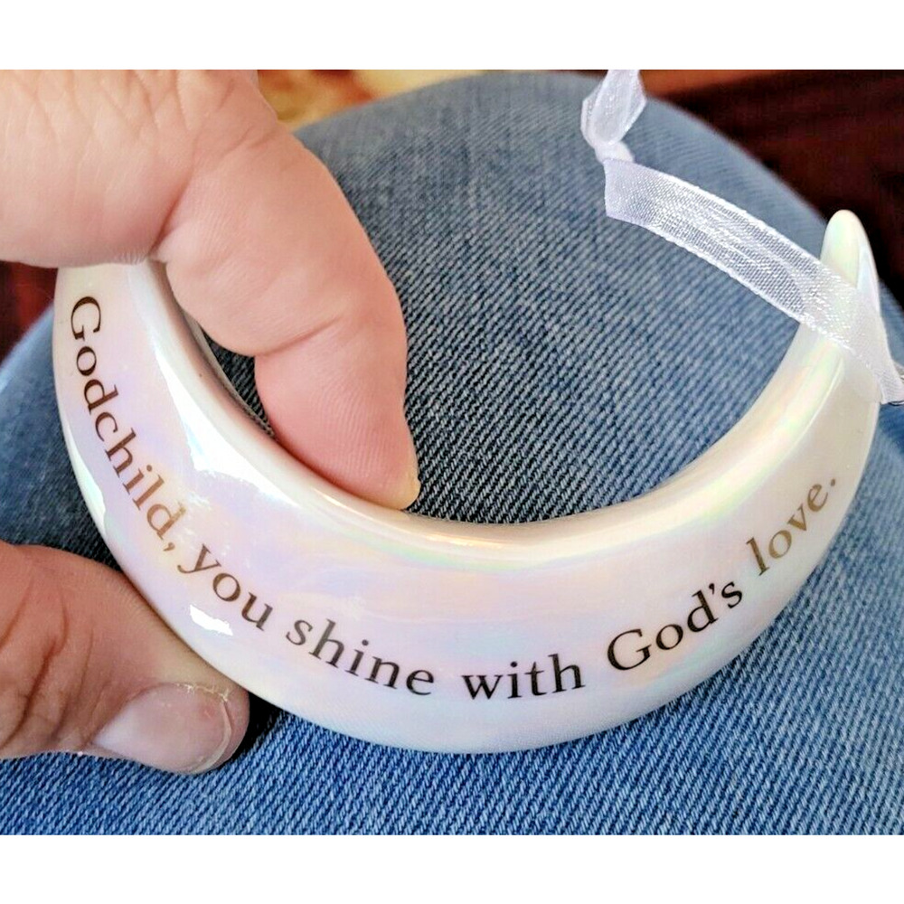Hallmark Keepsake 2017 Godchild Moon Porcelain Ornament Gold Shimmer Gift